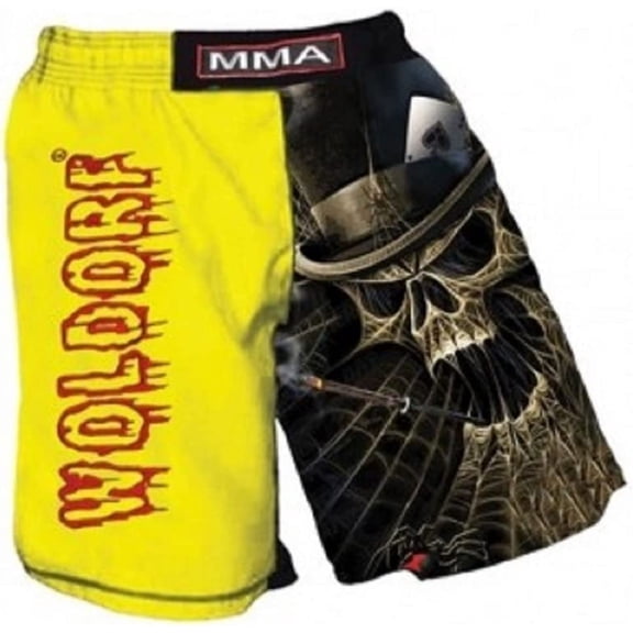 MMA Board Short in Black/Yellow Sublimated with Embroidery Lightweight Fabric for Comfort Flexibility Kickboxing Grappling Muay Thai Training Fighting Shorts