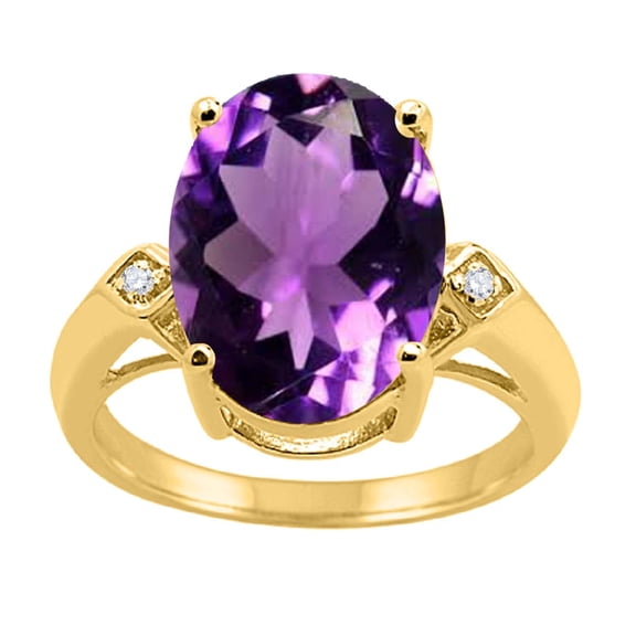 Mauli Jewels 5.75 Carat Oval Amethyst & Diamond Ring for Women in 10K Yellow Gold, 14x10 MM 4-Prong Gemstone Ring, Birthstone Ring, Cocktail Ring