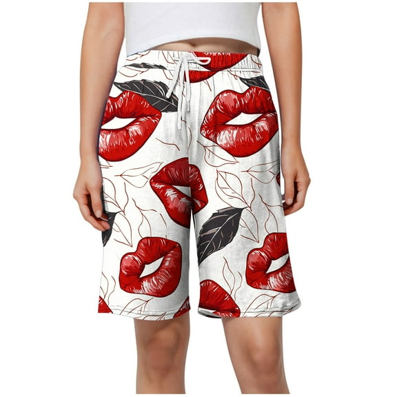 Wyobmus Women's Pajama Short Casual Elastic Waist Drawstring Pj Shorts Novelty Floral Printed Sleeping Bottoms With Side Pockets A-White