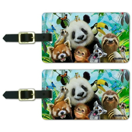 - Zoo Animals Selfie Panda Bear Sloth Meercat Monkey Lemur Luggage ID Tags Suitcase Carry-On Cards - Set of 2
