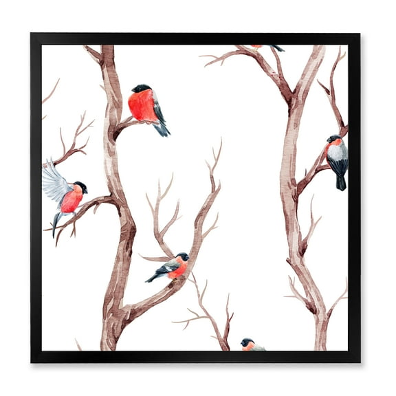 Designart 'Little Birds Sitting On The Tree Branches III' Traditional Framed Art Print