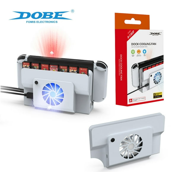 Ventilateur de Refroidissement Switch OLED avec Lumière LED Bleue et Rangement pour Cartes de Jeu - Radiateur Silencieux Alimenté par USB pour Console Nintendo Switch OLED / Prévenir la Surchauffe et Organiser les Jeux