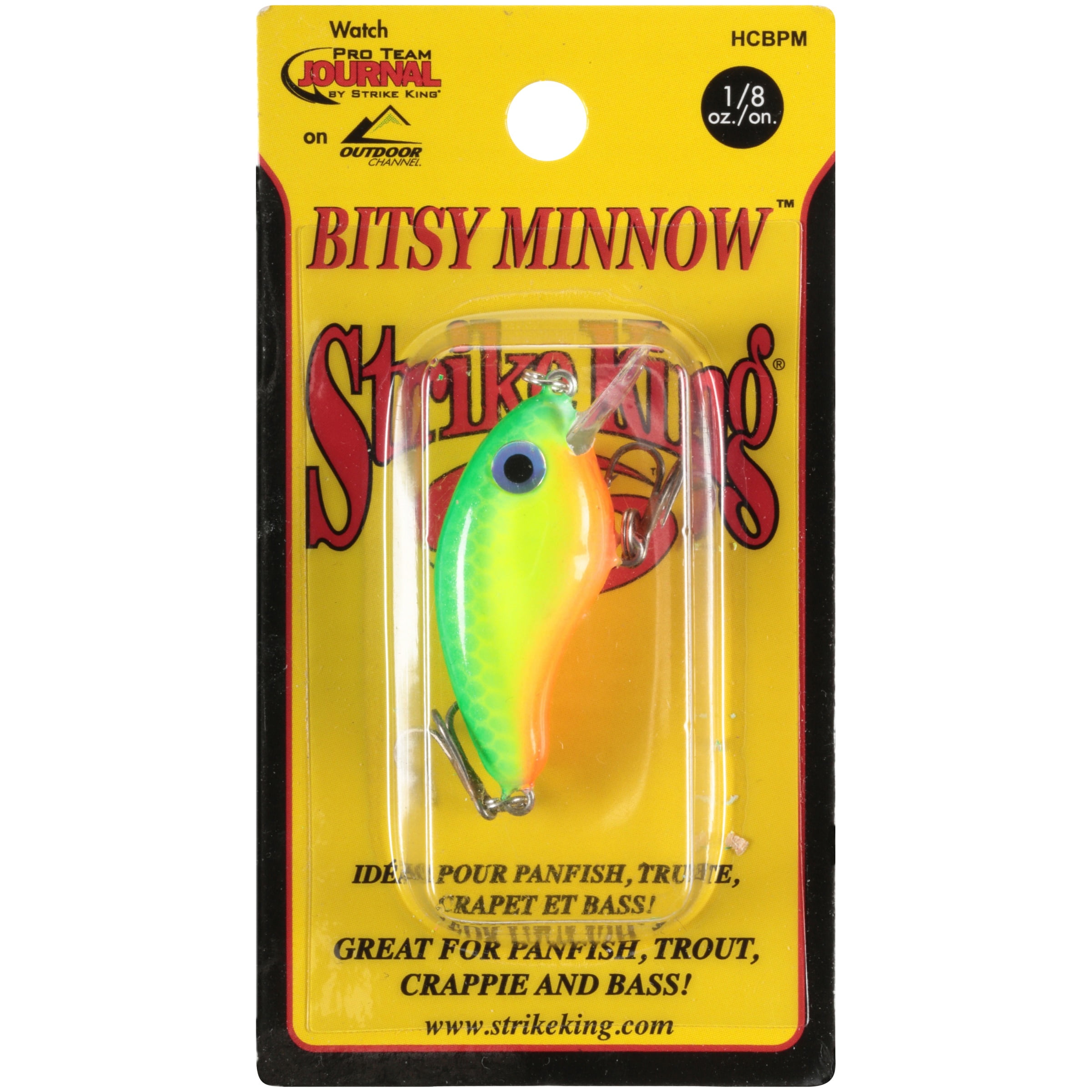 Strike King Bitsy Pond Minnow Crankbait Green Back Chartreuse Hard Bait Lure