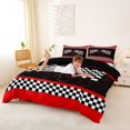 thumbnail image 2 of Castle Fairy Bold Racing Checkered Flag Queen Duvet Cover Set for Teens, Neon Hexagon Race Art Bedding for Bedroom, Red Black,Black Reversible,3-Piece,No Comforter, 2 of 6