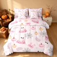 thumbnail image 2 of Homewish Kawaii Pink Ghost King Bedding for Girls, Pumpkin Bowknot King Bed in a Bag, Blush Pink, Pink Reversible 7pcs, 2 of 7