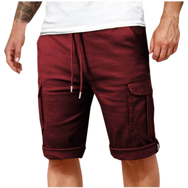 AherBiu Cargo Shorts for Men Drawstring Casual Capri Pants Relaxed Fitted Elastic Silm Work Shorts with Pockets