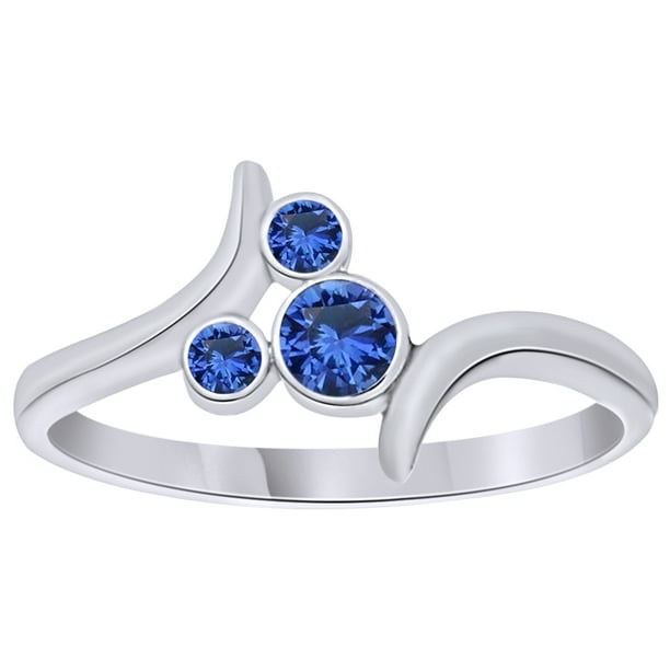 Simulated Sapphire Bypass Mickey Mouse Ring in 14k White Gold Over Sterling  Silver