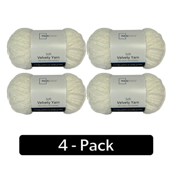 Mainstays Soft Velvety Yarn, 315 yd, White, 100% Polyester, Pack of 4