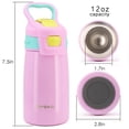 thumbnail image 2 of Bonison 12 oz Pink and Green Vacuum Insulated Stainless Steel Water Bottle with Straw Lid, 2 of 8