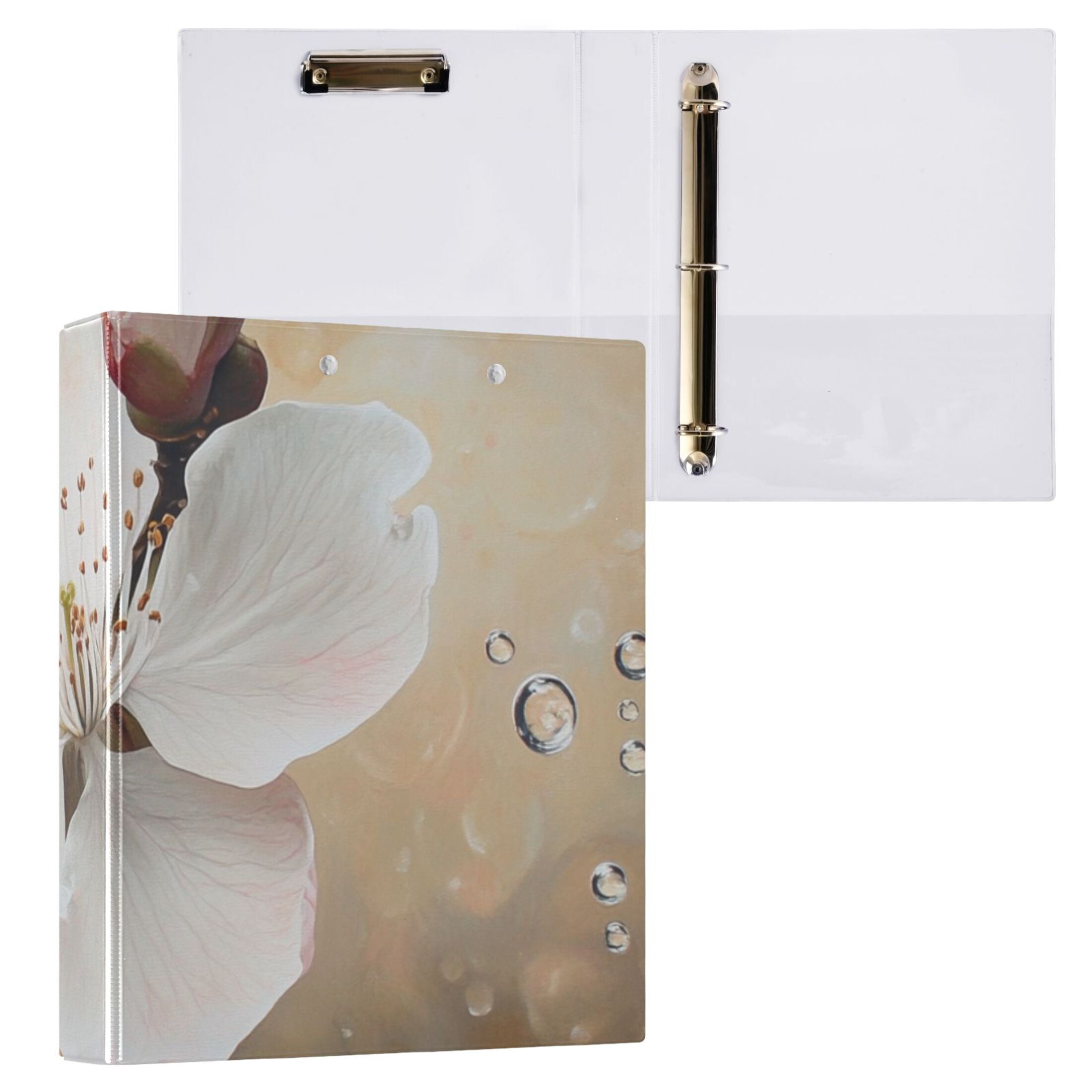 Blossom Drop 3 Ring Binders 1.5 inch Hardcover File Folders with Interior Pockets A4 Size Organizer for School Office Hospital