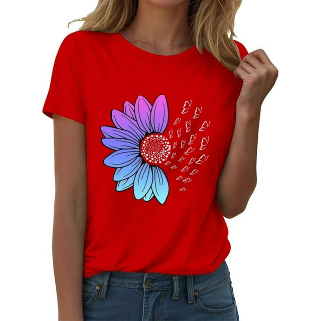 UANWENN T-Shirt à Manches Courtes Col Rond Imprimé Élégant pour Femmes Tenue Décontractée Confortable Quotidienne Tee Polyvalent pour Toutes les Saisons Chemises de Compression Femmes Manches Longues Tee-Shirt Rayé pour Femmes
