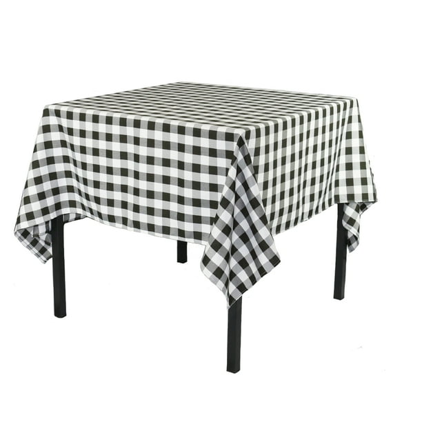 90 x 90 Inch Square Polyester Tablecloth Gingham Checkered Black
