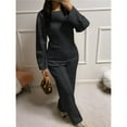 thumbnail image 4 of Women's 2 Piece Lounge Sets Sweatshirt Casual Travel Outfits Fashion Wide Leg Tracksuit Cozy Sweatsuits Black S, 4 of 8