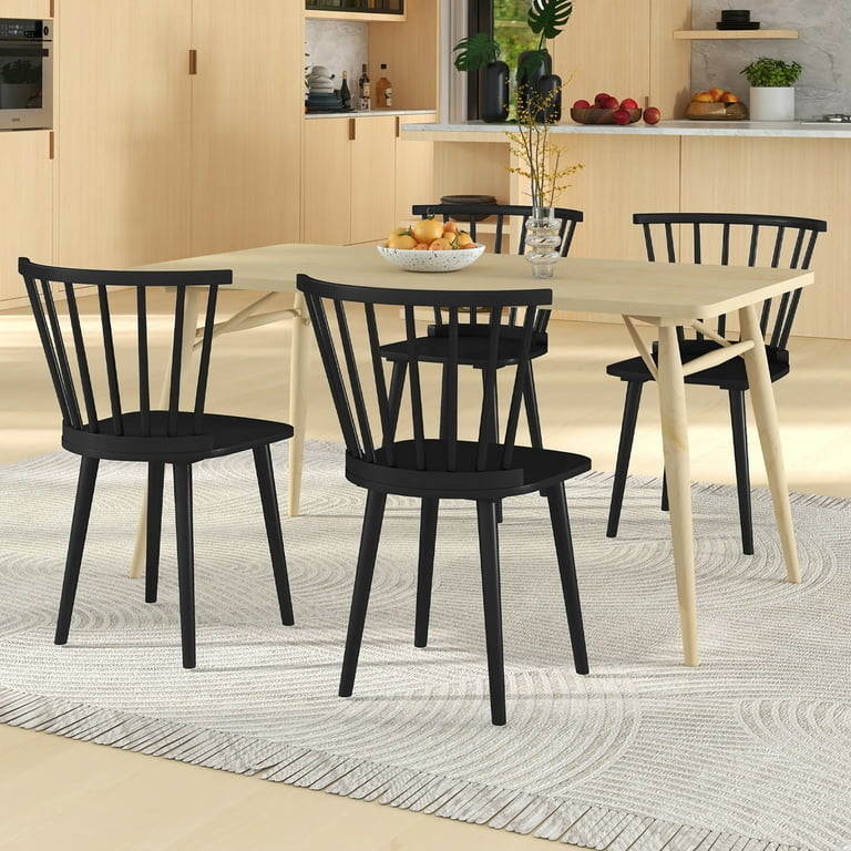 Gymax 4 PCS Dining Chair Windsor High Spindle Back Wood Kitchen