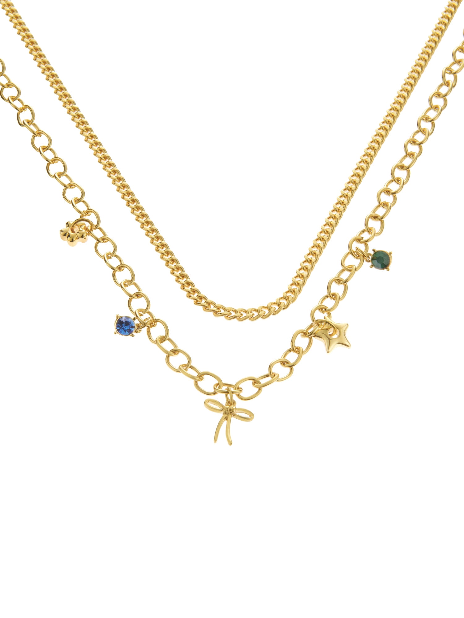 Madden NYC Women's Fashion Gold-Tone Romantic Bow Mixed Charm Bib Necklace 2-Piece Set