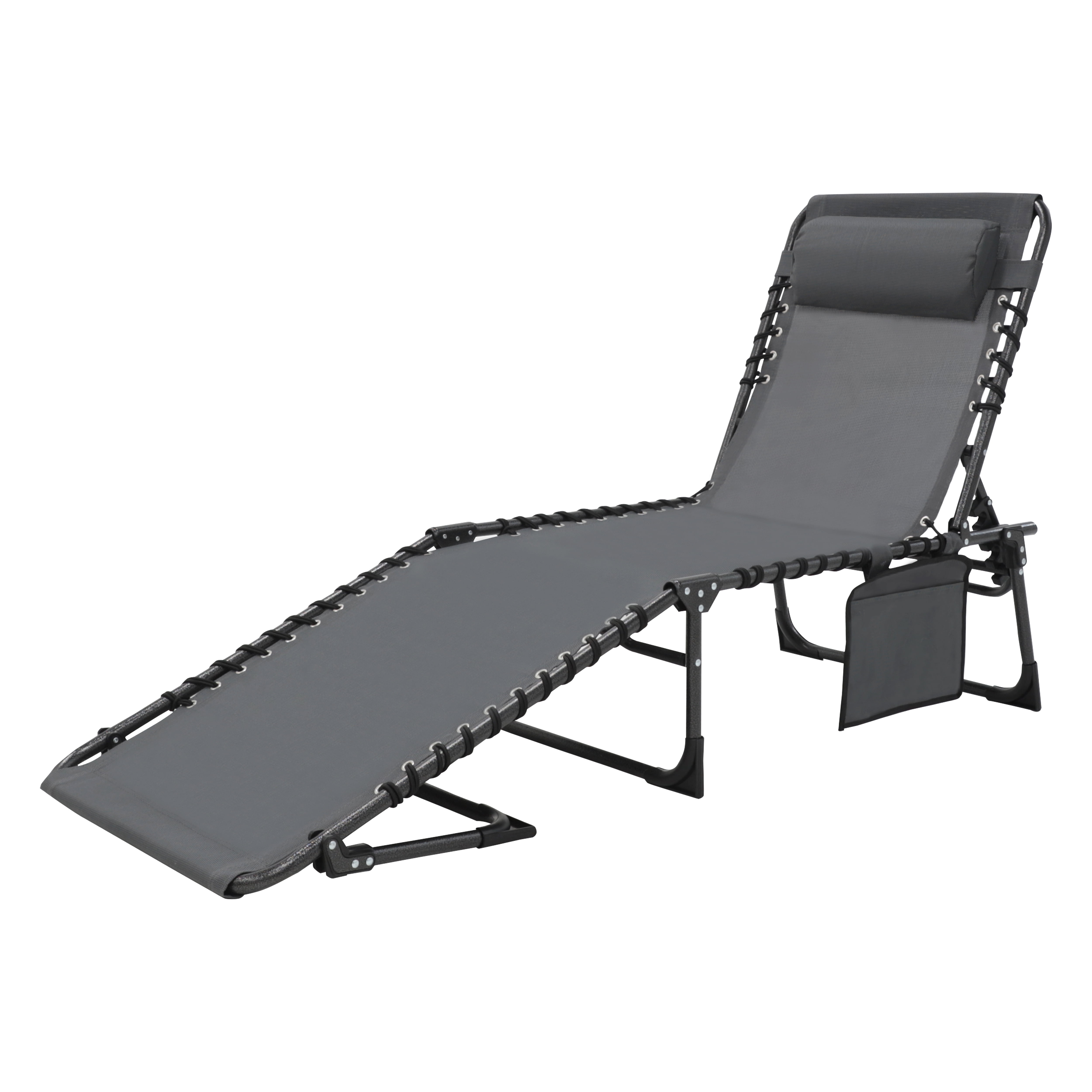 VEIKOUS  4-Fold Outdoor Chaise Lounge Chair for Patio with Detachable Pocket and Pillow, Grey