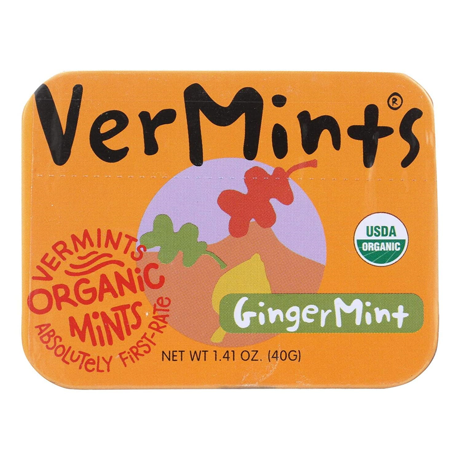 Vermints All Natural Organic Breath Mints GingerMint -- 1.41 oz Pack of 4