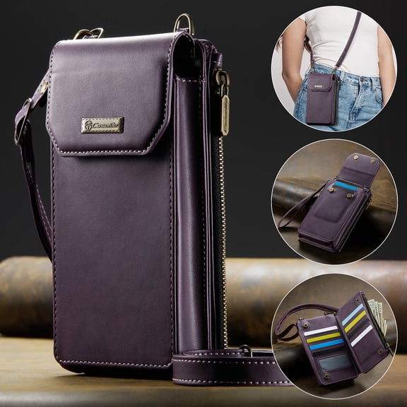 Crossbody Cell Phone Purse Bag for Women Men,Small Leather Wallet with 10 Card Slots,Zipper Pocket & Adjustable Strap Shoulder Bag Clutch with Magnetic Closure Fits Most Smartphones Under 7.3",Purple