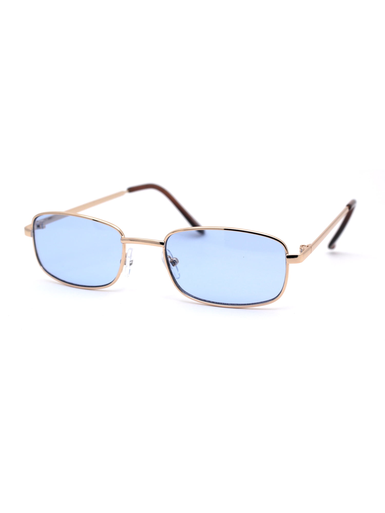 Sa106 Mens Narrow Rectangular Pop Color Lens Metal Rim Classic Sunglasses Gold Blue Walmart