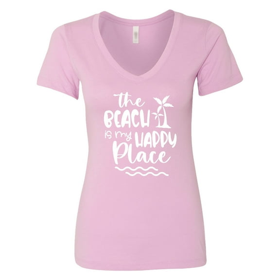 Inktastic Spring Break the Beach is My Happy Place Women's V-Neck T-Shirt