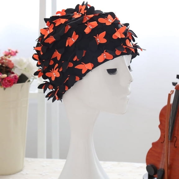 Butterfly Swim Hat Long Hair Protection Swim Cap Elastic Hair Wrap Hat for Swimming