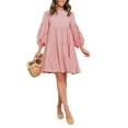 thumbnail image 1 of Mialoley Robe Mini pour Femmes, Manches Longues Col Rond Plissé Robe Ample Ligne A Automne, 1 of 8