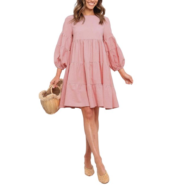 Mialoley Robe Mini pour Femmes, Manches Longues Col Rond Plissé Robe Ample Ligne A Automne