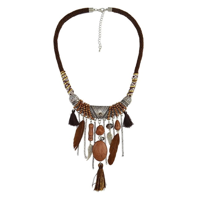 maskred Exquis Turquoise Pompons Choker Bohème Déclaration Collier Brun 45 + 8cm 1Set