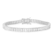 Sterling Silver Baguette-Cut Cubic Zirconia Tennis Bracelet