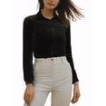 thumbnail image 4 of INSPIRE CHIC Women's Office Pocket Front Long Sleeve Button Down Velvet Shirt L Black, 4 of 5