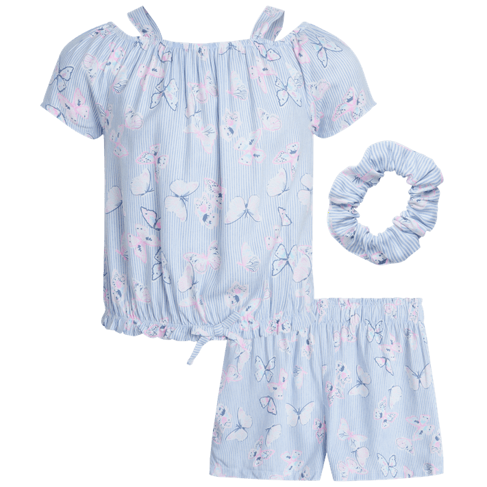 One Step Up Girls' Shorts Set - 2 Piece Short Sleeve Crop Top and Woven ...