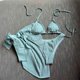 thumbnail image 4 of Traje de baño para mujer, bikini de color liso sin espalda con cordón y tirantes divididos, conjunto de tres piezas, trajes de baño para mujer, 4 of 5