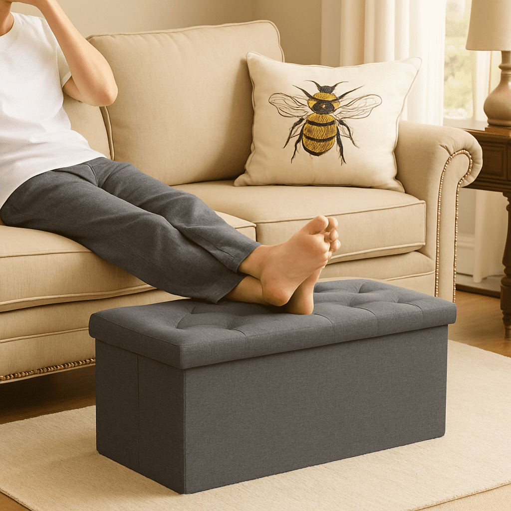 CONCETTA 30" Storage Ottoman Bench– Foldable Fabric Stool with Storage, 350 lb Capacity, for Bedroom, Living Room, Entryway, Gray