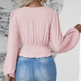 thumbnail image 5 of Long Sleeve Shirts For Women Waistline V Neck Sleeve Sleeve Solid Color Ruffled T Top Womens Long Sleeve Tops, 5 of 7