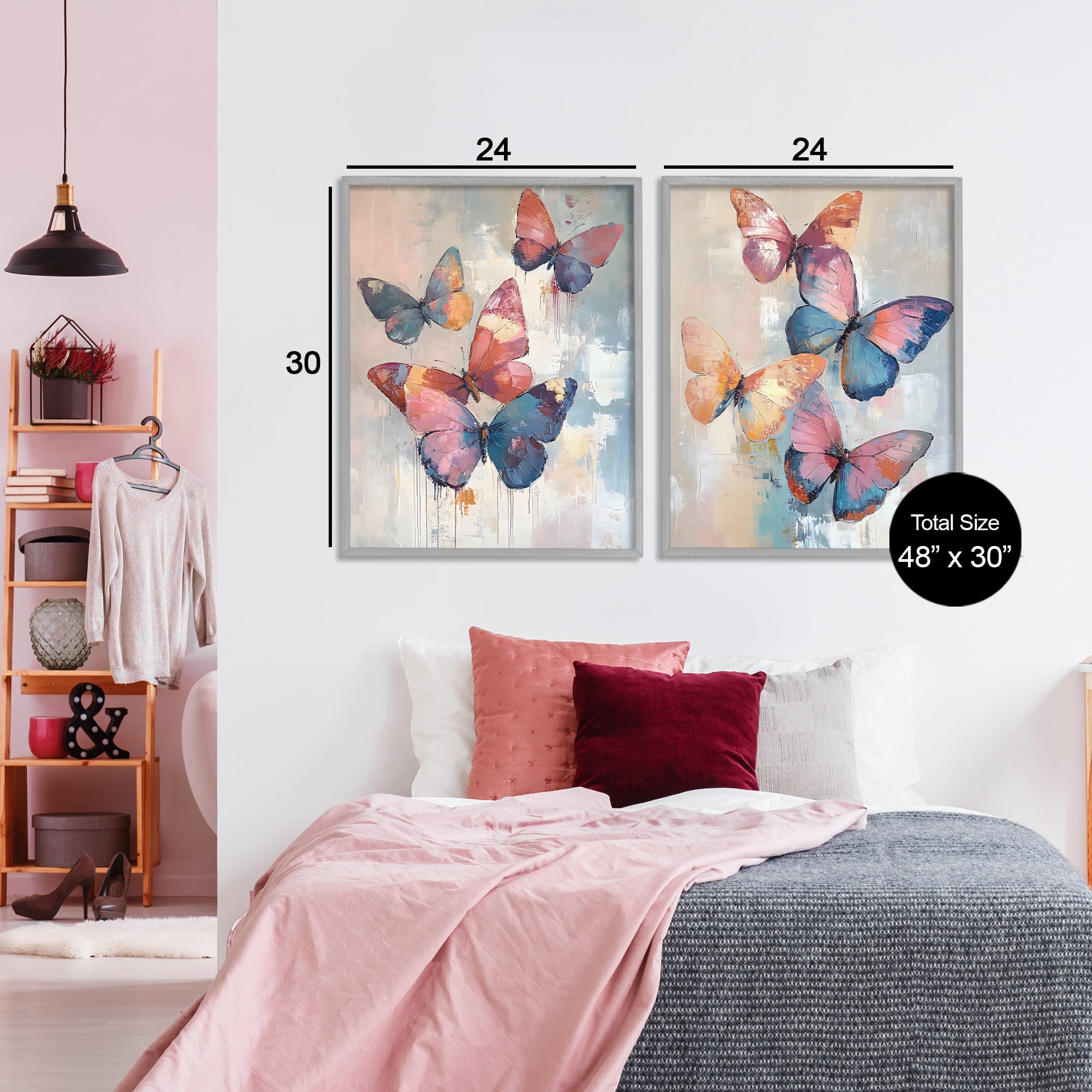 Stupell Industries Butterfly Beauties in Flight 2 Piece Gray Framed Giclee Art Set, design by Creative Studio