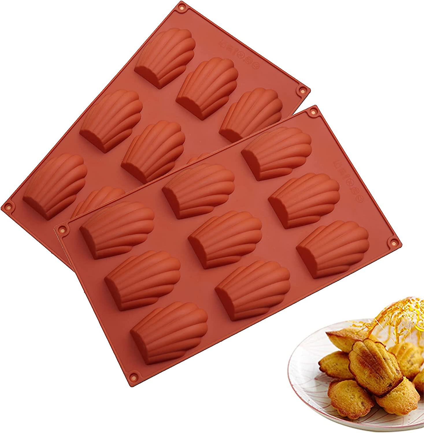 9 Cavity Madeleine Pan, 2pcs Nonstick Silicone Madeleine Molds, Shell Shape Baking Cake Mold Pan(brick Red)