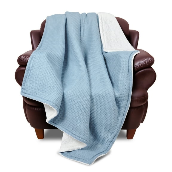 Knit Waffle Lambswool Throw Blanket 50" x 60" Reversible Plush Sherpa Soft Thermal Microfiber TV Blanket for B