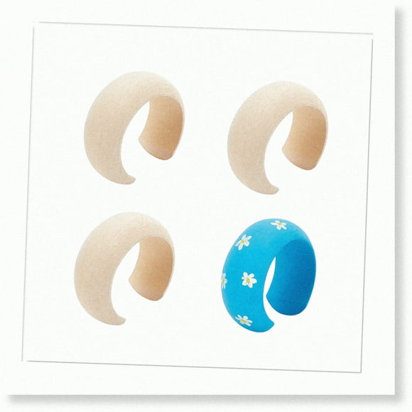 Ensemble Artisanal de 4 Bracelets en Bois Naturel - Bracelets de Manchette Larges Inachevés pour la Fabrication de Bijoux Bricolage et des Projets d'Art, 2-3/4 Pouces de Diamètre