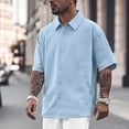 thumbnail image 2 of LIIPEE Men Shirts Casual Summer Short Sleeve Solid Color Lapel Regular Fit Shirts Male Fashion Button Up Versatile Tops Comfortable Breathable Soft Daily Shirts,Blue,L, 2 of 5