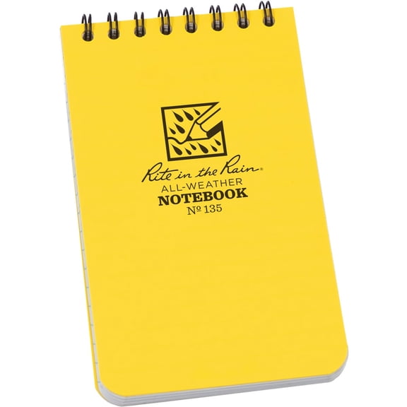 Rite in the Rain All-Weather Top-Spiral Notebook, 3" x 5", Yellow Cover, Universal Pattern, 3 Pack No. 135-3