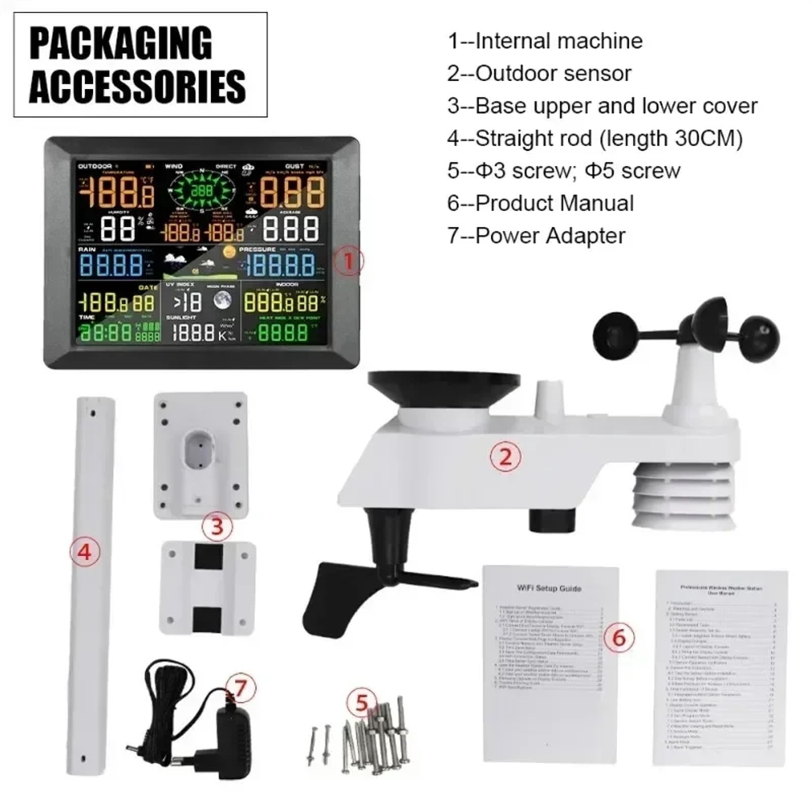 Professional Weather Station 0310 Internet Wireless with Outdoor Sensor Rain Gauge Forecast Wind ,High Precision