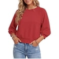 thumbnail image 4 of Vynhevius Women's 3/4 Puff Sleeve Sweatshirt Crew Neck Solid Casual Pullover Tops, 4 of 7