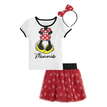 Minnie Mouse T-Shirt, Tutu Skirt, & Headband, 3pc Outfit Set (Toddler Girls)