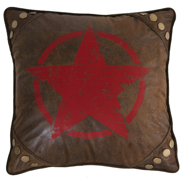 Carstens Wrangler Faux Leather Red Star, Red Leather Pillows