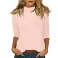 thumbnail image 2 of Mock Neck Tops for Women Loose Fitting 3/4 Sleeve Shirt Cozy Casual Fitted Basic Tees Lightweight Comfy Pullover Light pink L, 2 of 7
