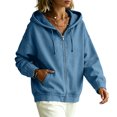 thumbnail image 5 of MexChoioe Hoodie Denim Jacket for Womens Drawstring Vintage Denim Fabric Hoodies Full Zip Long Sleeve Hooded Jean Coat with Pockets, 5 of 6