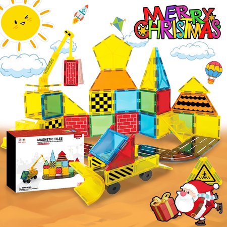 SHRTINAR Magnetic Toys for Kids 50 Piece Magnetic Building Tiles Construction Set,Road Set Magnetic Tiles for Kids Ages 3 5