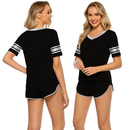 

Promotion Clearance Pijama Women s Pajamas Sets Sleepwear Shorts Sleeve V-neck Woman Pajamas Breathable Sleepwear Pijama Set Pyjama Sexy Femme Black XL