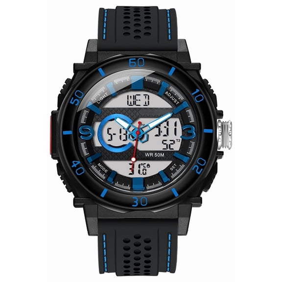 Men's Digital-Analog Sport Watch–Dual Time Display,Calendar, Alarm,Stopwatch,Waterproof Watch for Man with Silicone Strap Gift for Man