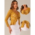 thumbnail image 2 of DARING DIVA Women's Ruffled Hem Floral Lace Crop Shrug Cardigan M Yellow, 2 of 6